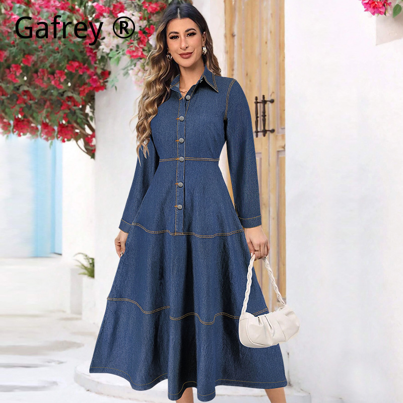 Vintage Fashion Jeans - Nouvelle Robe Chemise en Jean Tendance