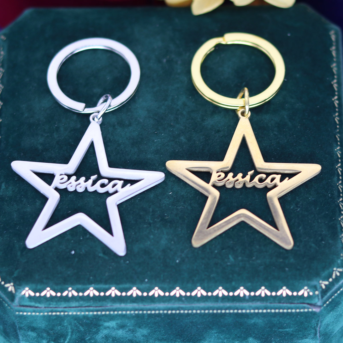 Vintage Fashion Names - Porte-clés étoile avec nom personnalisé, pendentif