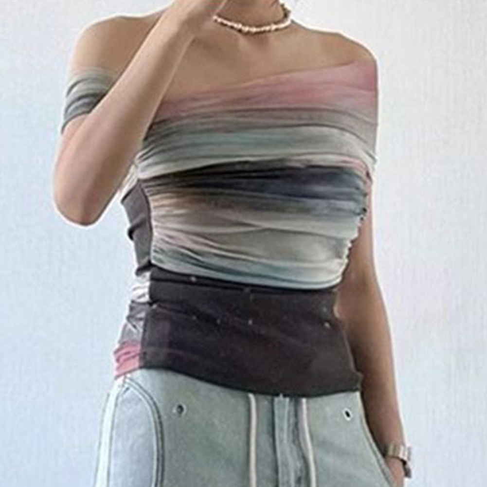 Vintage Fashion Boutique - Femmes été maille cravate-teinture épaules dénudées