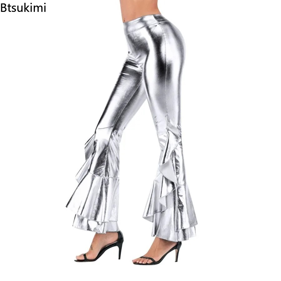 Wide Leg Trouser 70S - Pantalon évasé brillant pour femme, coupe