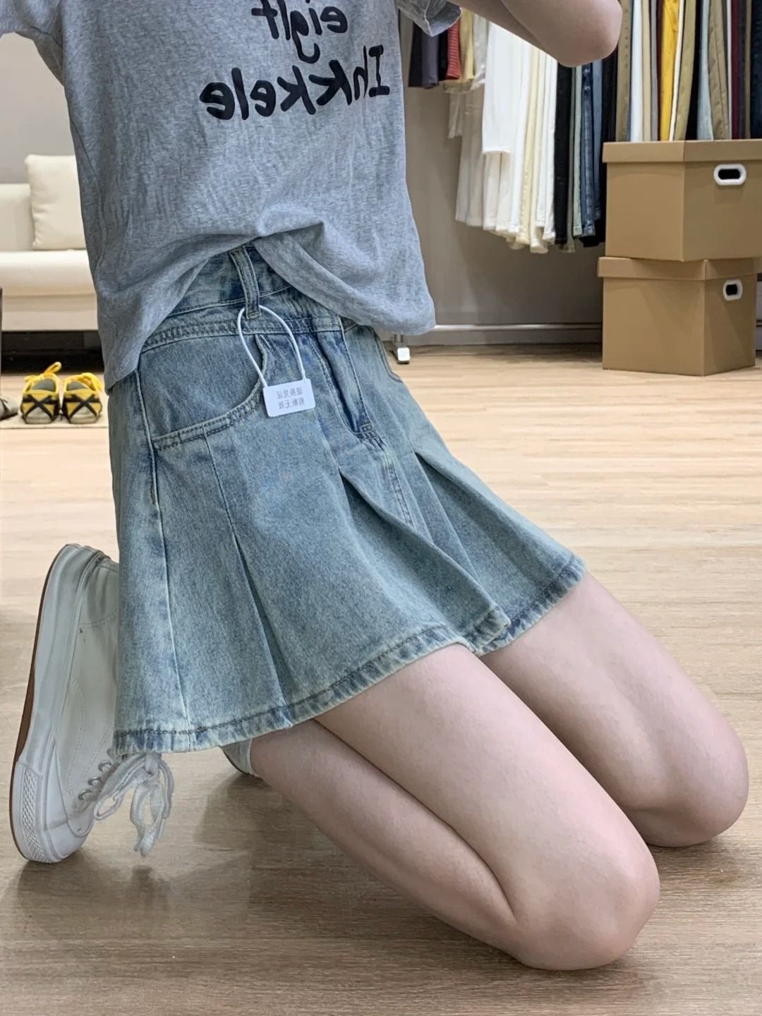 Vintage Fashion Jeans - Jupe plissée en jean taille haute