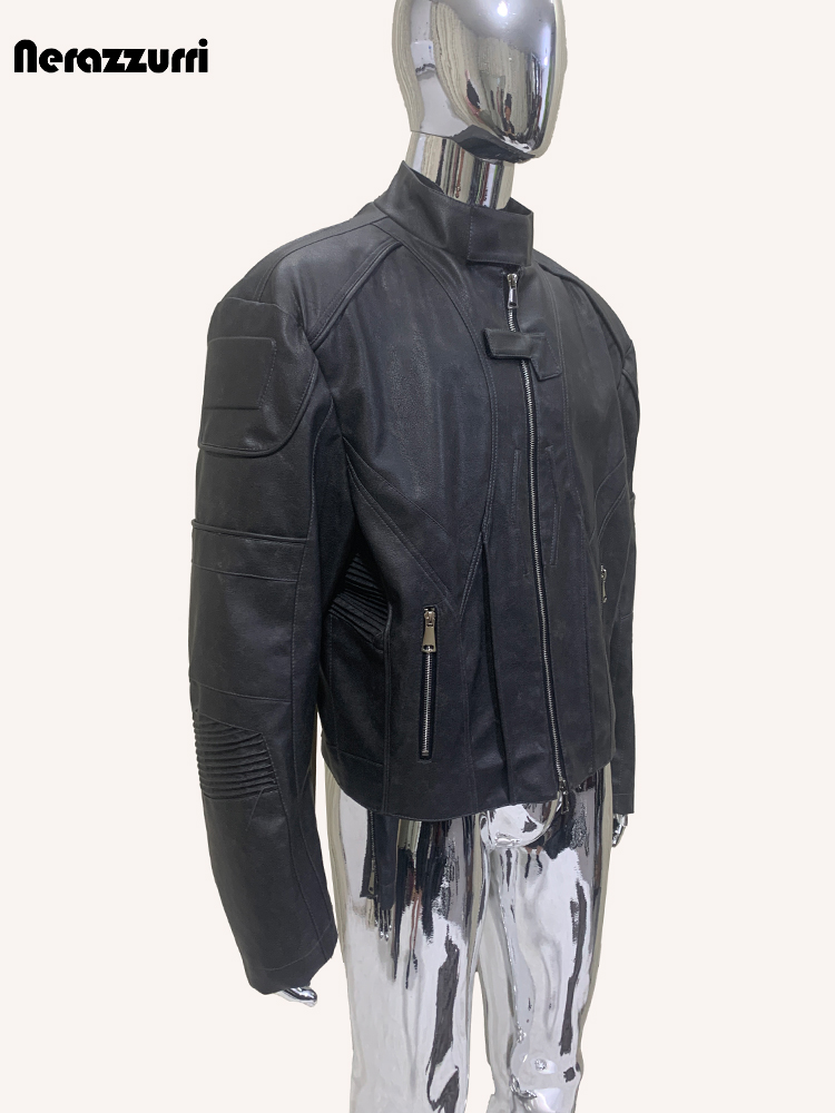 Vintage Fashion Runway - Blouson court en cuir PU noir