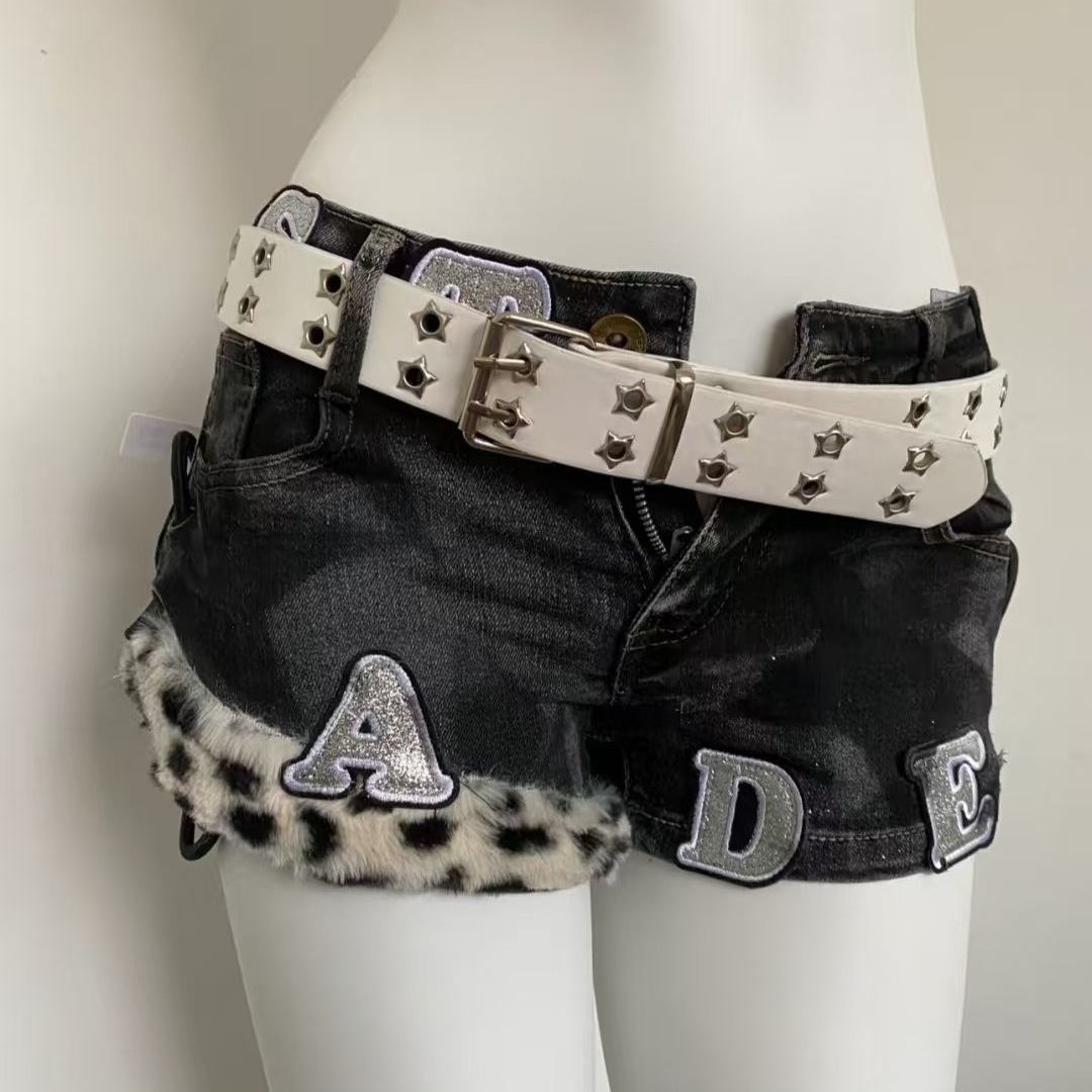 Vintage Fashion Jeans - Y2k brodé Patch Denim Shorts femme
