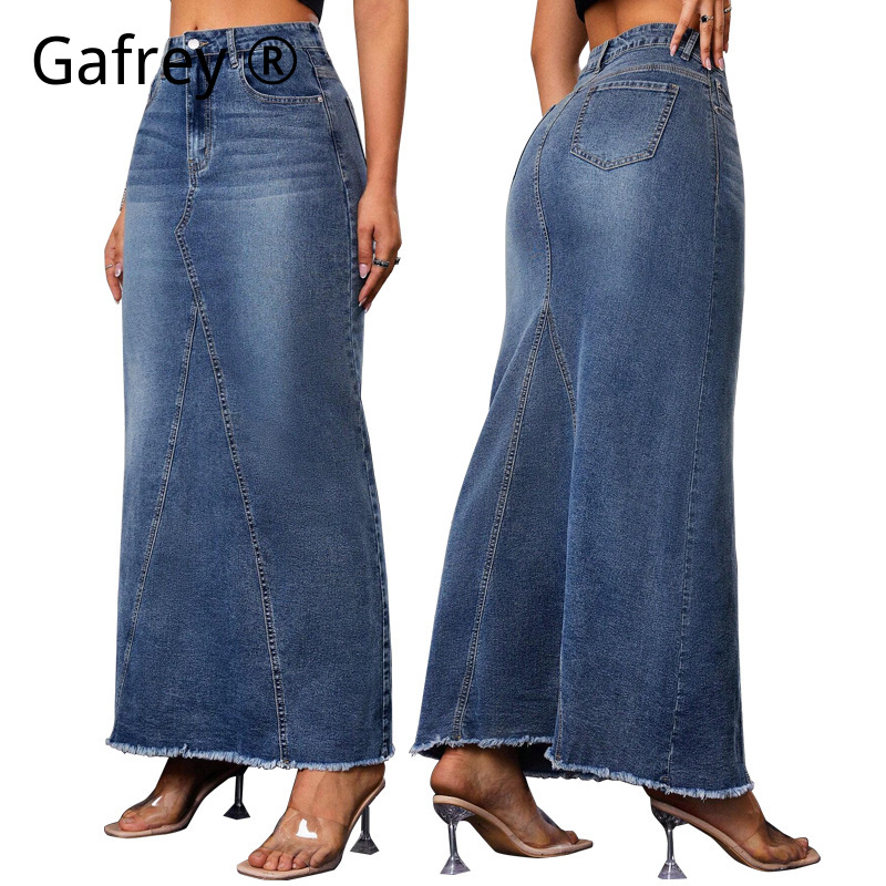 Vintage Fashion Jeans - Jupe en jean mi-longue pour femme,