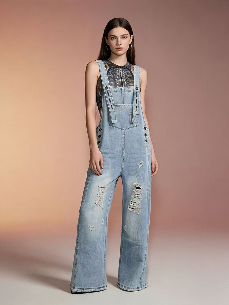 Vintage Fashion Jeans - Nouvelle Combinaison en jean déchirée style