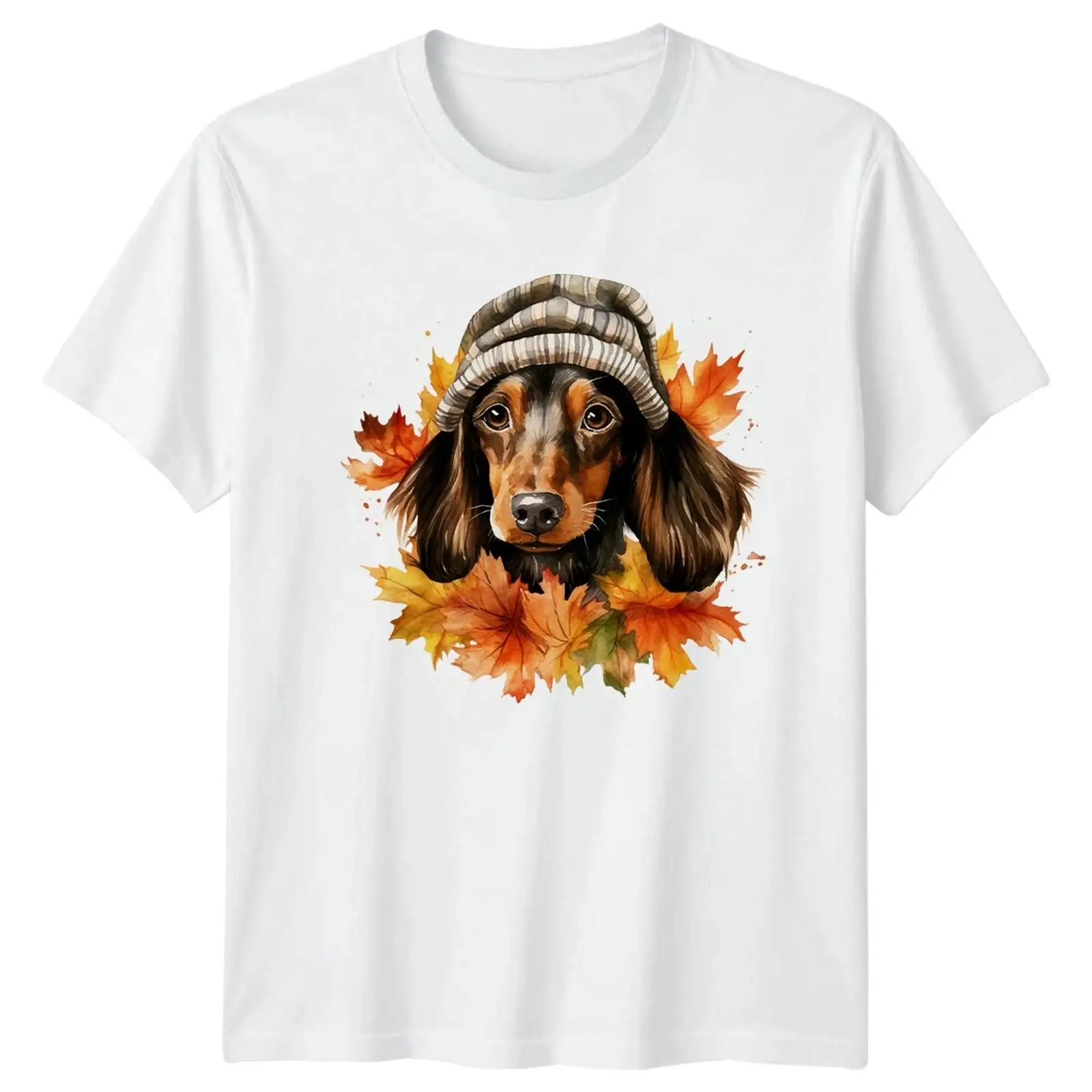 Vintage Fashion Wien - T-shirt Aquarell Dackel Hund Herbst Blätter