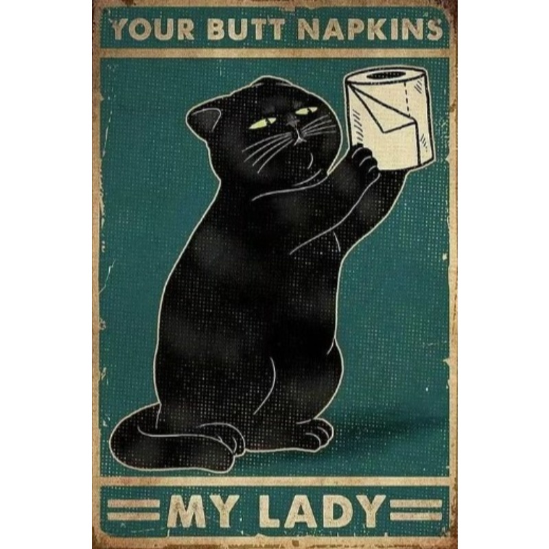 Vintage Fashion Plates - Panneau métallique chat drôle noir, Plaque