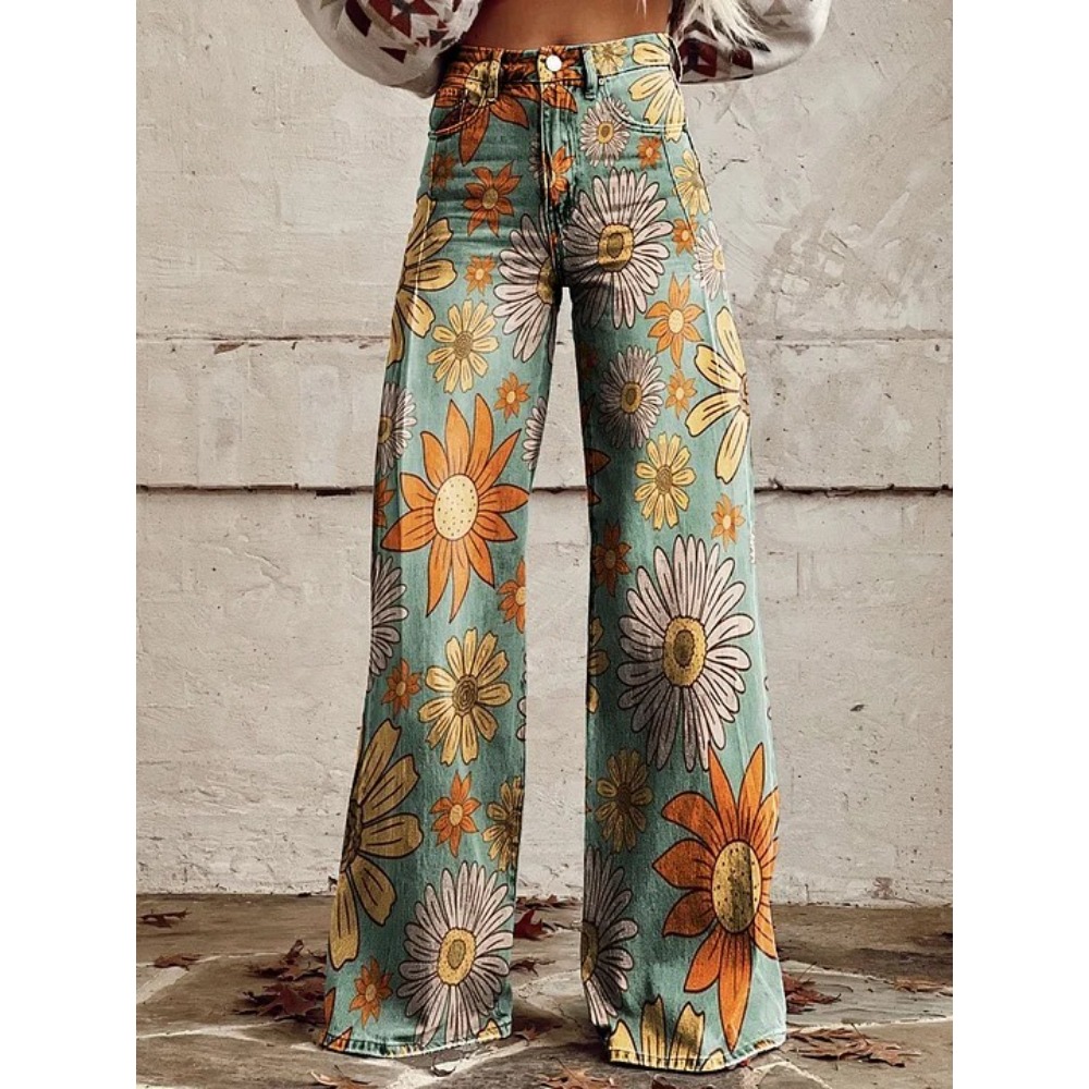 Wide Leg Trouser 70S - Pantalon large taille haute pour femme,