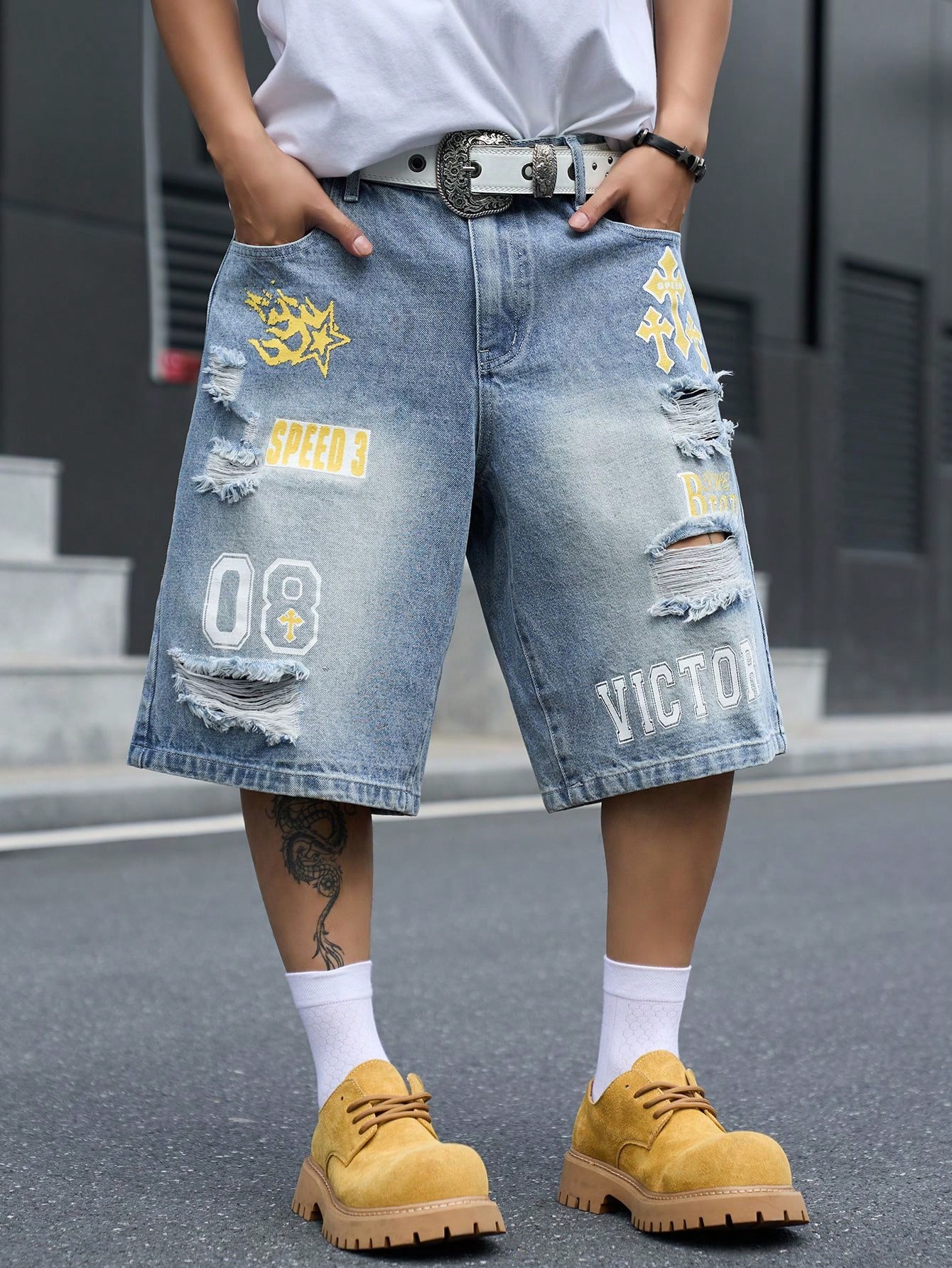 Vintage Fashion Jeans - Shorts en jean ample pour homme,