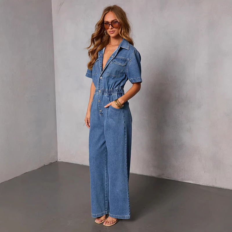 Vintage Fashion Jeans - Combinaison en jean rétro à manches